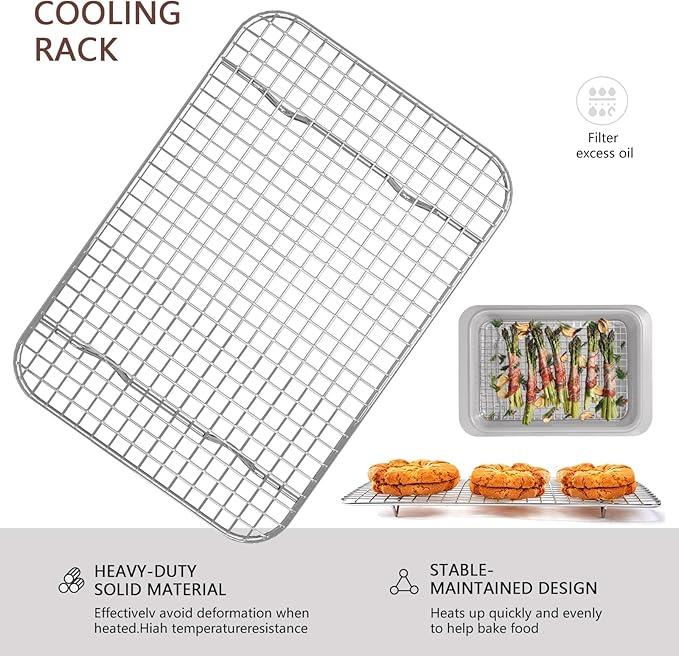 Nonstick Bakeware Set 10 Pcs, Professional Kitchen Bicolor Baking Pans Set with Cookie Sheets, Muffin Pan, Loaf Pan, Cake Pan and Cooling Rack, Dishwasher Safe, 0.8mm Thick Heavy Duty