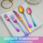 20 Pcs Rainbow Silverware Set Service for 4,Stainless Steel Flatware Serving Sets,Kitchen Tableware Set,Utensil Set for Home and Restaurant,Knives Forks Spoons Set,Mirror Polished,Dishwasher Safe