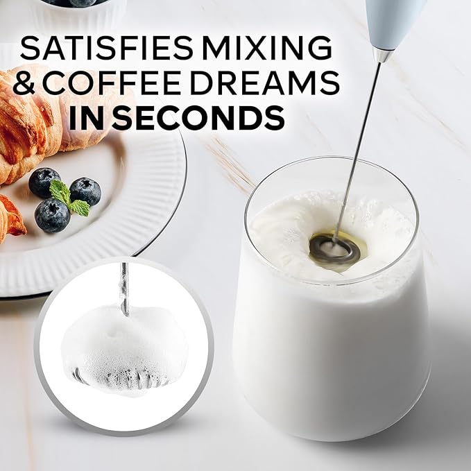 Zulay Kitchen Powerful Milk Frother Wand With 4 AA Duracell Batteries - Ultra Fast Handheld Drink Mixer - Electric Whisk Foam Maker for Coffee, Lattes, Cappuccino, Matcha & Creamer - Storm Blend