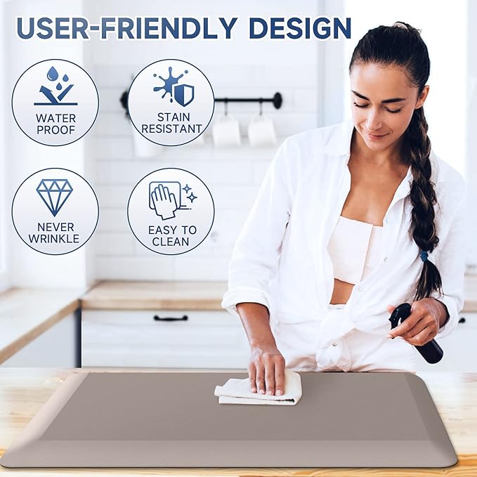 StepRite 4/5 Inch Thick Kitchen Mat Anti Fatigue Mat Kitchen Rugs Kitchen Decor Non-Slip, Stain & Water Resistant, Kitchen Mats Desk Mat for Kitchen, Office, Workshop, Khaki, 17'' x 28''