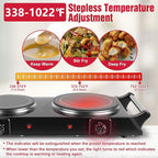 Electric Countertop Double Burner, 1800W Cooktop with Crystal Glass Hot Plate, 5-Level Stepless Temperature Control, Stay Cool Handles, Easy to Clean, Compatible Cooking Stove for Office Home RV