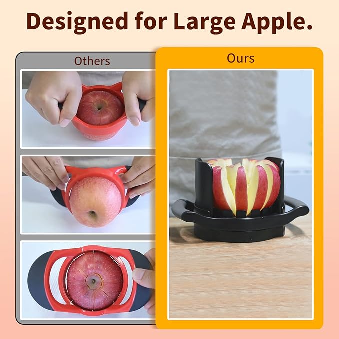 OOKUU Apple Slicer and Corer, [Large Size] 16-Blade Heavy Duty Apple Cutter with Base, [Upgraded] Cut Apples All The Way Through, Stainless Steel Ultra-Sharp Blade