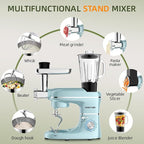 CHeflee Multifunctional Stand Mixer,660W, 6.5QT With Meat Grinder, Vegetable Slicer &1.5L Juice Blender,for Most Home Cooks,Blue