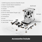 Gemilai Owl Espresso Machine, 15 Bar Professional Semi-Automatic Espresso Maker with Milk Frother Steam Wand & 57oz Removable Water Tank, Dual Display, for Cappuccino, Latte, G3006, Stainless Steel