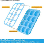 Bangp 2Pack Silicone Muffin Pans for Baking with Metal Reinforced Frame,12 Cup Regular Size Cupcake Pan,Premium Non-Stick Bend Resistance Silicone Muffin Tray for Pudding,Cakes,Tart,Egg Bites(Blue)