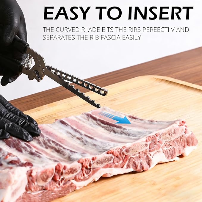 Rib Membrane Removal Tool,Stainless Steel Rib Prep Tool Membrane Remover,BBQ Membrane Remover for Ribs with Arc Clamp & Non-Slip Grip for Easy Rib Skinner,Kitchen Gadgets for Barbecue Enthusiasts