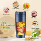 Slim Portable Blender Cup, 20oz (600ml) Personal Travel Juicer with Leakproof Lid, USB-C Rechargeable Licuadora Portatil for Smoothies and Shakes, Auto-Cleaning(dark blue)