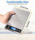 Food Scale - 15kg/33lb Rechargeable Digital Kitchen Scale with Full-View LCD Display, Grams and Ounces, Type-C or Batteries, Easy Clean Stainless Steel, for Baking, Cooking & Meal Prep, Black
