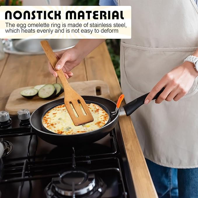Tioncy 4 Packs Large Omelette Rings for Griddle 8 Inch Stainless Steel Nonstick Pancake Molds Round Omelet Egg Ring Maker with Silicone Handle Grill and Oil Brush for Frying Egg Omelette Muffins