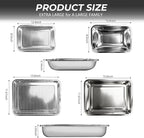 2 Pcs 15.74"12.59" Stainless Steel Roasting Pan Set, Baking Pan for Oven with 2 Pcs Oil-spill Trays, Heavy Duty, Dishwasher Safe Rectangular Lasagna Pan for Turkey Chicken, Silver