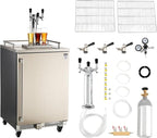 VEVOR Beer Kegerator, Triple Tap Commercial Draft Beer Dispenser for D system, Full Size Keg Refrigerator with 5lbs CO2 Tank, Hold 3 Sixth/2 Slim/3 Ball lock keg (3 taps - D system - stainless steel)