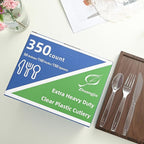 350pc Heavy Duty Plastic Silverware Set: 150 Forks/150 Spoons/50 Knives | Commercial Plastic Forks Spoons Knives BPA-Free & Temp-Resistant | Bulk Disposable for Party Catering Events