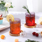 Qinyoung 12 Plastic Vintage Drinking Glasses 8.5oz Stemless Retro Embossed Wine Glasses Shatterproof Reusable Cups for Baby Shower Wedding Reception Grand Event Party (Purple)