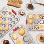 Muffin Pan 6-Cup, 2-Pack Nonstick 6 Tin Cupcake Pan with Silicone Grip Handles, Toaster Oven Baking Supplies Small Cheesecake Cup Cake Tray- Non-toxic & Dishwasher Safe