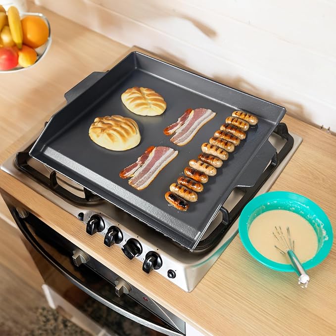Cast Iron Griddle for Gas Grill, Kitchen Stove Top, Universal Flat Top Griddle Grill Flat Insert for Outdoor Camp Camping and BBQ Accessories, Large Cast Iron Skillet for Range Oven, Gift for Men
