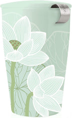 Tea Forte Double-Walled Ceramic Kati Cup, Removable Stainless Steel Infuser Basket and Lid, Steeps 12 oz Loose Leaf Tea, Dishwasher & Microwave Safe, Gifts for Mom, Lotus Blossom