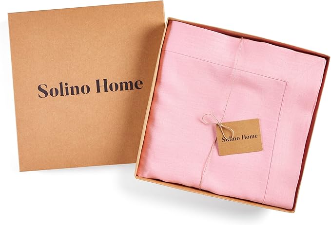 Solino Home Linen Tablecloth 60 x 120 Inch - 100% Pure Linen Pink Lemonade Table Cloth for Rectangle Tables - Fete, Machine Washable Tablecloth