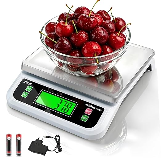 Large Digital Kitchen Scale 40kg/88lbs Commercial Food Scale with Tare and PCS Funtion for Parts and Coins LCD Display Stainless Steel Baking Scale for Cooking, Adapter Included (White, 40kg)