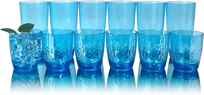 Set of 6 Hammered Style 15-ounce/430ml Acrylic Glasses Plastic Tumbler,BPA Free,Dishwasher Safe (Blue)