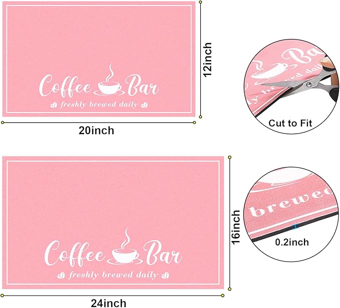 CooRug Absorbent Coffee Mat, Fashion Dish Drying Mat for Kitchen Counter Coffee Bar Accessories Espresso Machine Dish Rack 12" x 20" Pink