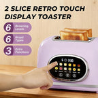 Roter Mond 2 Slice Toaster Smart Touch Screen, Retro Stainless Steel Bread Toaster with Digital Timer, Sleep Mode, Bagel, Cancel, and Defrost Functions, 6 Bread Types and Shade Settings, Light Purple