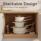 Pots and Pans Set Non Stick Non-Toxic 22 Pcs Ceramic Cookware Sets Nonstick Kitchen Pot&Pan With Lid Cream White Granite Induction Compatible with Glass Lids Crepe Frying Pan PFOA/PFOS-Free