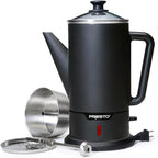 Presto 02815 12-Cup Cordless Coffee Percolator - Stainless Steel, Modern Design, Easy Pour Spout, Stay-Cool Handle, Matte-Black