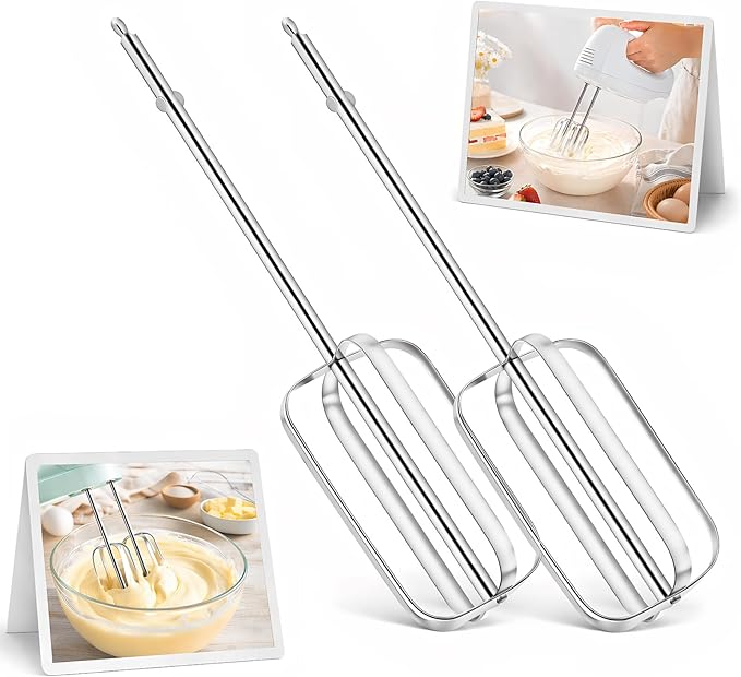 Hand Mixer Replacement Beaters: 2 Pack Stainless Steel Attachments for Electric Mixer, Egg Beater Whisk Set, Handheld Kitchen Baking Parts for Cake Batter Dough Cream