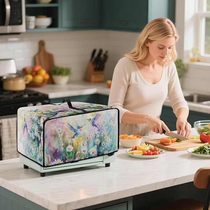 Watercolor Hummingbirds Daisy Print Toaster Oven Dust Cover, Heavy Duty Heat-resistant Microwave Oven Cover, Anti Fingerprint Air Fryer Covers (Large-18.5 * 22.5 * 12.99 inches)