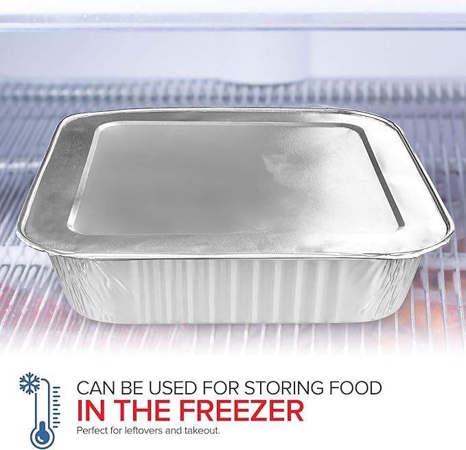Stock Your Home 8x8 Foil Pans with Lids (20 Pack) 8 Inch Square Aluminum Pans with Covers -Disposable Food Containers Great for Baking Cake, Cooking, Heating, Storing, Prepping Food