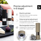 LARS NYSØM Electric Salt and Pepper Grinder Set I Automatic Salt and Pepper Mills with Adjustable Ceramic Grinder I USB Rechargeable Electric Spice Mill Set with LED Light (Taupe Brown)
