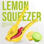 Zulay Kitchen Metal 2-in-1 Lemon Squeezer - Sturdy Max Extraction Hand Juicer Lemon Squeezer Gets Every Last Drop - Easy to Clean Manual Citrus Juicer - Easy-Use Lemon Juicer Squeezer - Yellow/Red