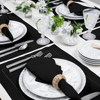 Solino Home Linen Placemats Set of 4 - Classic Hemstitch Black Placemats 14 x 19 Inch - 100% Pure Linen Table Mats for Winter, Holiday, New Year
