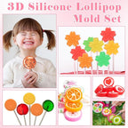 303Pcs Silicone Lollipop Molds Kit, Lollipop Maker Molds Set, Non-Stick Lollipop Candy Molds for Chocolate, 3D Flower Silicone Mold for Hard Candy with 100P Sticks, 100P Candy Bags, 100P Ties