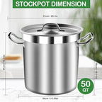 STOCKPOT Commercial Grade Large Stock Pot - Soup Pot with Lid - Non-Nickel Stainless Steel - Healthy Cookware Polished Stockpots - Heavy Duty - 50 Quart (12.5Gallon)