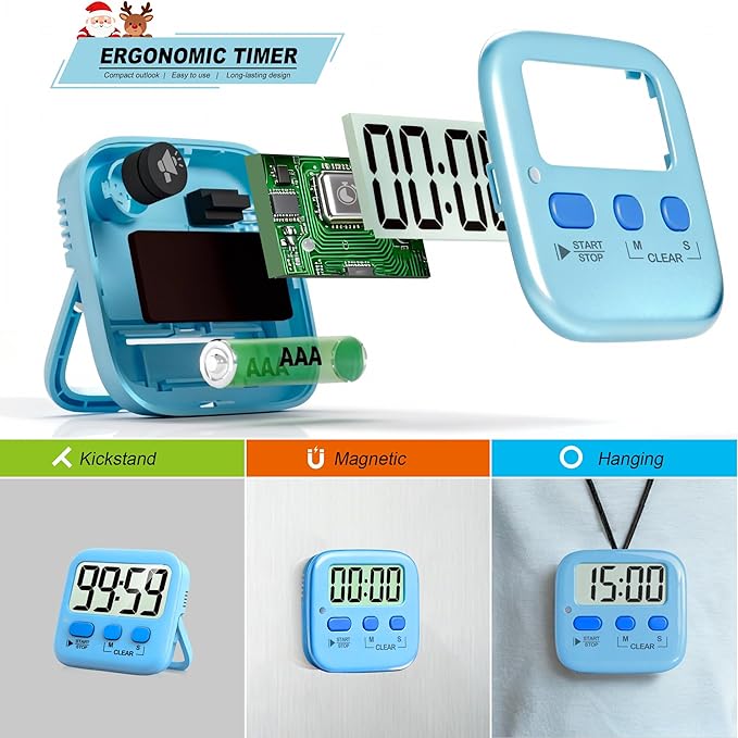Antonki 2 Pack Digital Timer for Kids, Magnetic Countdown Kitchen Timers for Cooking, Egg, Classroom, Teacher, Exercise, Study, Oven - Battery Included