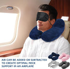 Sintuff 4 Sets Inflatable Travel Pillows for Airplanes with Compact Bag and Blindfold Velvet Inflatable Neck Pillow for Traveling Head Support U Shaped Flight, 12 x 12 x 5.5 Inch (Assorted Colors)