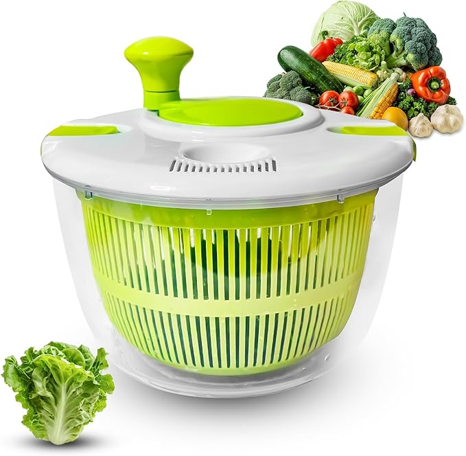 Salad spinner, vegetable and fruit washing dryer, lettuce spinner, for washing fruits, vegetables, pasta, green, 5L