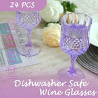 Plastic Wine Glasses, Plastic Goblets Vintage Style Cordial Unbreakable Drinking Glasses, Reusable Drinkware for Wedding Reception, Grand Event Party Supplies (24, Purple)