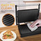 Panini Press Sandwich Maker, Aigostar 1000W Sandwich Press Grill with Non-Stick Coated Plates, Indicator Light, Locking Lid, Cool Touch Handle, Panini Maker Panini Press Grill Easy to Storage & Clean
