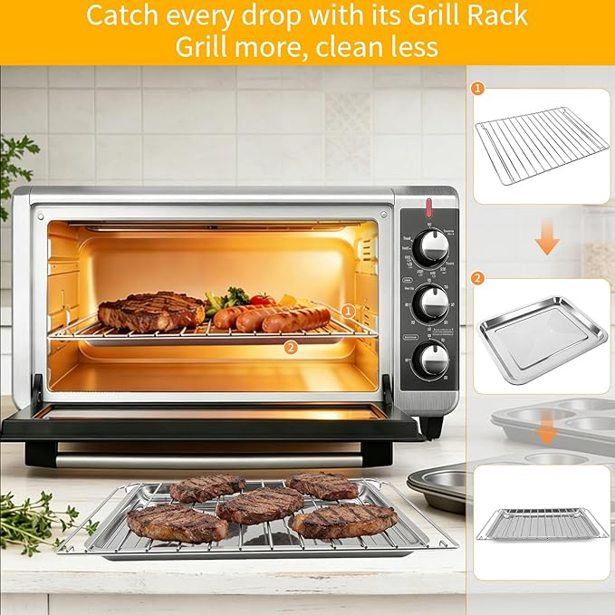 Countertop Toaster Oven Replacement Parts for BLACK+DECKER 8 Slice Extra Wide Convection Oven, Stainless Steel Toaster Oven Accessories Wire Rack Baking Tray