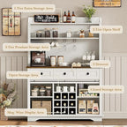 63 Inch Tall Coffee Bar Cabinet with 3-Tier, Kitchen Hutch with 3 Large Drawers, Farmhouse Coffee Bar with 9 Wine Racks & 3 Glass Holders, Wine Storage Cabinet for Living Dining Room, White