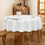 Fabric 60 Inch Round White Table Cloth, Faux Linen Textured Water Resistant & Wipeable Circle Tablecloth, Reusable for Dinning Kitchen Patio
