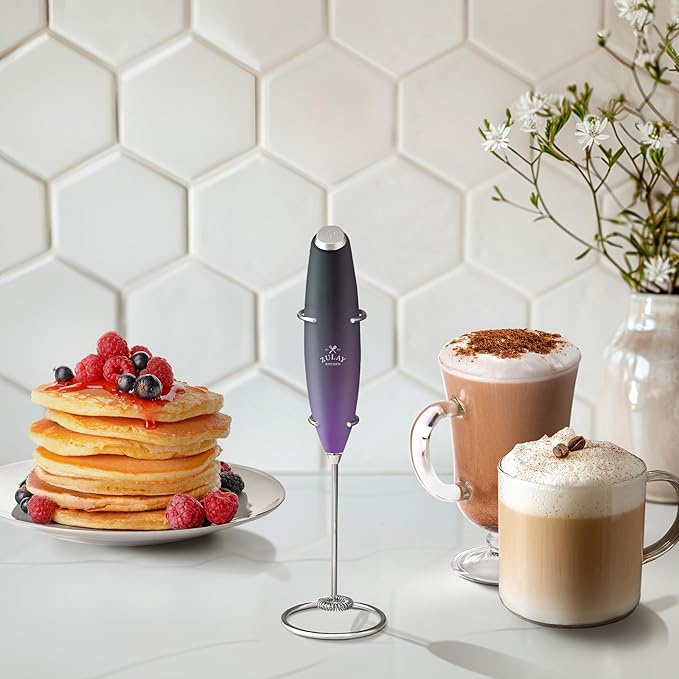 Zulay Kitchen Powerful Milk Frother Wand With 4 AA Duracell Batteries - Ultra Fast Handheld Drink Mixer - Electric Whisk Foam Maker for Coffee, Lattes, Cappuccino, Matcha & Creamer - Galaxy