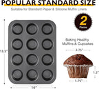 HONGBAKE Non-Stick Muffin Pans 12 Cup, Carbon steel Cupcake Pan for Baking, 2 Pack Non toxic Health Muffin tin -Dark Grey