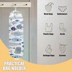 Fish Plastic Bag Holder, Wall Mount Grocery Bag Holder, Plastic Storage bag, Pull Rope Free Adjustment, Plastic Bag Holders for Grocery Bags, Plastic Bag Dispenser for Home Kitchen