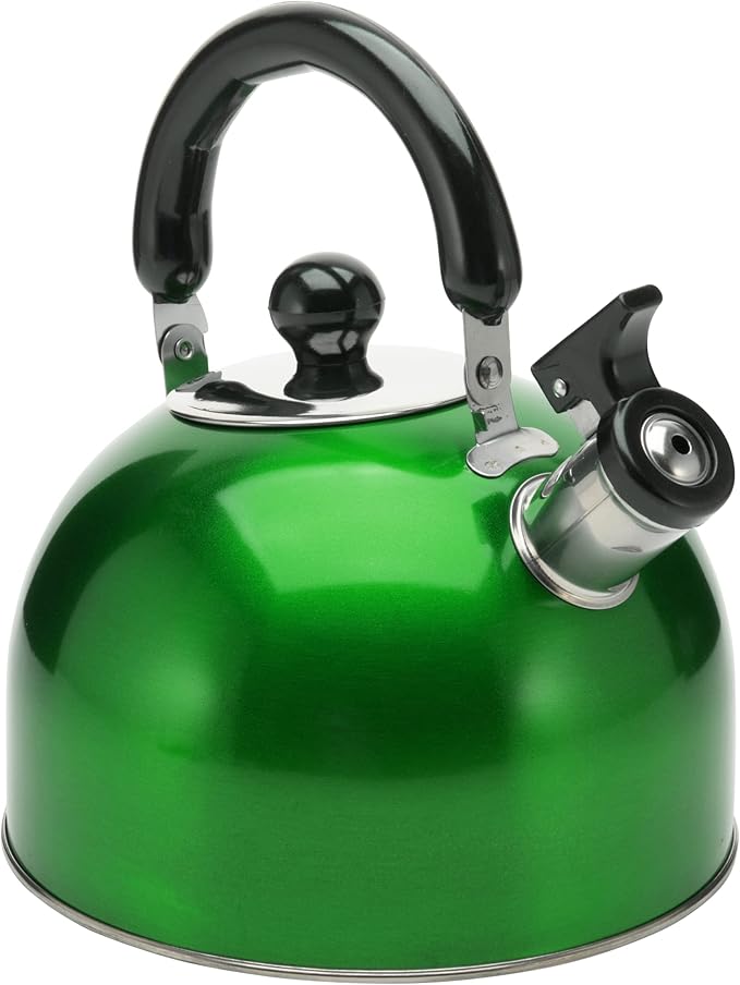 Stainless Steel Stovetop Whistling Tea Kettle 3 Liter (3-Quart) Classic Teapot with Ergonomic Handle, Works on Induction Cooktops-Olive Green.