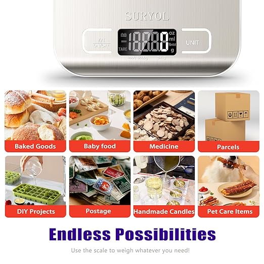 Food Kitchen Scale High-Precision Digital Scale Accurate Weighing for Baking & Cooking Enthusiasts(Silvery & White)