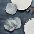 UMIRRO Ceramic Stone Coasters for Drinks Absorbent with Holder for Wooden Coffee Table, Stoneware Cup Coasters for Iced Cold or Hot Drinks, Navy Blue Marble Style, Gold, 4" Set of 6