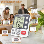 FCXJTU Digital Dual Kitchen Timer, 3-Channel Magnetic Countdown Stopwatch Timer for Cooking, Large Display, Loud Alarm, 100Hr Multi Food Classroom Timer for Seniors & Teachers (Battery Included)